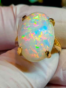 Anillo de Ópalo Blanco Ovalado, Chapado en Oro, Ajustable, Hecho a Mano, Joyería con Aspecto de Ópalo para Mujer, Venta al Por Mayor - Product Image 2