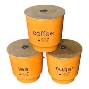 Ensemble de 3 boîtes de rangement pour sucre, café et thé, écologiques, sans BPA, durables, hermétiques, en métal et en bois, avec couvercles décoratifs pour la cuisine - Product Image 5