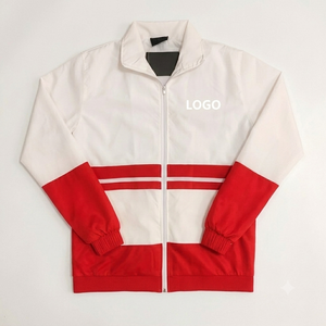 Conjunto Deportivo Personalizado para Hombre en Rojo y Blanco, Chaqueta con Cierre y Cuello Alto, Pantalones Cortos, Tejido Transpirable de Poliéster - Product Image 3