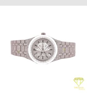 Montre de luxe pour homme entièrement sertie de diamants Moissanite avec bracelet en or blanc et style élégant de designer - Product Image 1