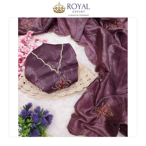 Nouvelle arrivée : Saree indien pour femme, design accrocheur, tissu doux, or froissé, avec travail Khatli fait main, idéal pour les mariages, en vente. - Product Image 6