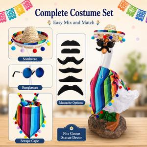 Decoración de Jardín con Temática Mexicana: Traje de Ganso para Porche, Sombrero, Bufanda, Gafas y Bigote - Product Image 3