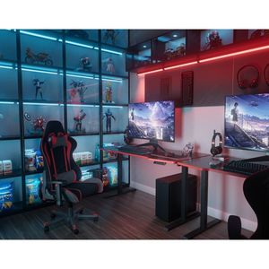 โต๊ะทำงานคอมพิวเตอร์ปรับระดับความสูงได้ทั้งตัว สำหรับใช้ในบ้านหรือสำนักงาน พร้อมโครงสีดำและพื้นผิวสีดำ - Product Image 2