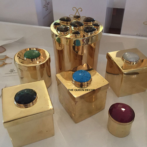 White And Gold Finished Best Quality Solid Metal Home Decor Resin Gemstones Ladies Jewelry <b>Box</b> Organizer - Product Image 5