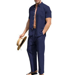 Custom Men's Matching Shirt Trouser Co Ord Set 100% Cotton Lightweight Breathable Eco-Friendly Resort Vacation Casual Clothing - Product Image 1