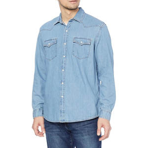 Camisa de Mezclilla Clásica de Manga Larga para Hombre, Corte Regular, para Uso Casual, Mezcla de Algodón Resistente con Cuello y Puños con Botones - Product Image 1