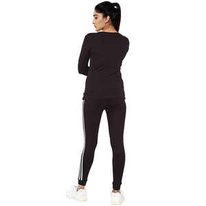 Ensemble de survêtement rayé noir pour femme, sweat-shirt sportif à manches longues et col rond, léger, en spandex et polyester, vêtements de sport pour le printemps - Product Image 3