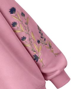 Sudadera de Forro Polar Rosa Personalizada para Mujer, Cuello Alto, Bordado Floral, Informal, Cálida para Invierno, Algodón y Poliéster, Corte Holgado - Product Image 6