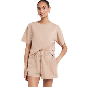 Ensemble d'été décontracté pour femmes de haute qualité, t-shirt et short en coton doux imprimé, motif brodé, tenue d'été - Product Image 1