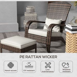 Sedia Adirondack con schienale alto e seduta ampia, in vimini, con cuscini bianco crema per esterni, terrazza con braciere o giardino - Product Image 4