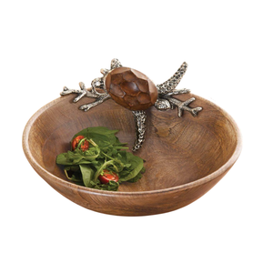 Bols de service en bois d'acacia de qualité supérieure, forme ronde, pour la maison, les hôtels, la table, la vaisselle, les bols de service alimentaire avec accent métallique - Product Image 2