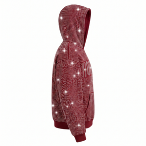 Sudadera con Capucha Personalizada de Fábrica Directa con Pedrería, Brillante y Adornada con Cristales, de Forro Polar, a la Moda, Venta al por Mayor a Granel - Product Image 4