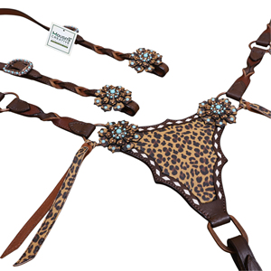Ensemble de harnais en cuir véritable argentin style western, imprimé léopard, tressage croisé, lacets léopard, confortable et durable - Product Image 5