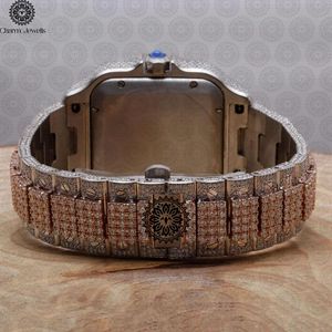 Charm Jewells Luxury Men's Stainless Steel Tonneau <b>Watch</b> <b>Diamond</b> Encrusted Folding Clasp Quartz Movement 20mm Band - Product Image 2