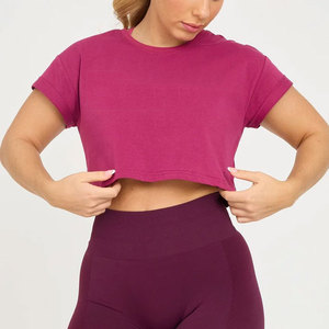 Camiseta Deportiva Nueva para Mujer, para Gimnasio, Entrenamiento, Verano, Diseño Holgado, Material de Jersey de Algodón, Top Corto - Product Image 1