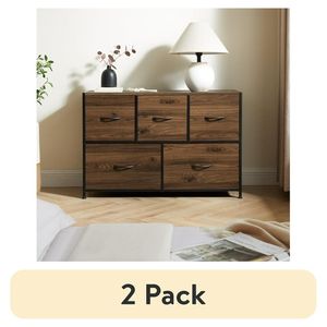 Commode de rangement en tissu à 5 tiroirs, 40 pouces de large, pour chambre à coucher, marron (lot de 2) - Product Image 1