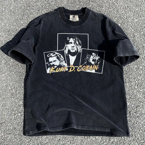 เสื้อยืดพิมพ์ลายวงดนตรี Cobain Punk สไตล์วินเทจสตรีทแวร์สำหรับผู้ชาย ผ้าทอ 100% คอตตอน ล้างสีแบบแอซิดวอช ดีไซน์เรโทรกรันจ์ ปรับแต่งได้ - Product Image 4