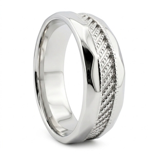 Anillo de Boda Clásico de Platino PT950 para Hombre |   Anillo de ajuste cómodo con textura - Product Image 1