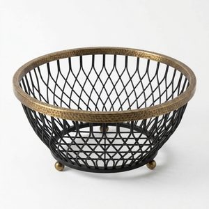 Panier Heera en fil de fer fait main, motif losanges, 32 cm, noir et laiton antique, décoration intérieure pour garage et rangement de pots - Product Image 2