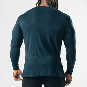 Camiseta de Manga Larga para Hombre, Cuello Redondo, Corte Regular, Color Sólido, Informal, de Algodón Tejido Transpirable - Product Image 3