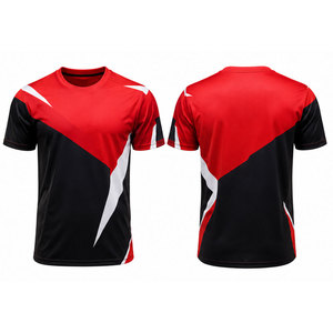 Camiseta de Fútbol para Hombre, Color Rojo, Negro y Blanco, Cuello Redondo, Manga Corta, Poliéster que Absorbe la Humedad, Ajuste Atlético, para Todas las Temporadas - Product Image 1