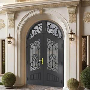 Porte d'entrée principale de luxe en fer forgé, design robuste en acier, porte de sécurité étanche pour usage extérieur, styles postmodernes - Product Image 1
