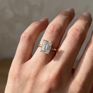 Moissanite Solitaire 3.5Ct <b>Emerald</b> Cut Diamond Engagement <b>Ring</b> in 18kt Gold Plated 925 Sterling <b>Silver</b> for Women's from India. - Product Image 3