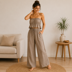 Ensemble de pyjamas en lin pour femmes, vêtements de détente respirants et écologiques pour l'été - Product Image 1