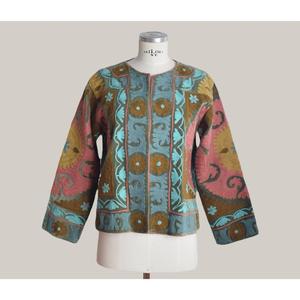 Chaqueta de Terciopelo Bordada Marrón para Mujer, Diseño Floral Colorido, Estilo Bohemio, Cuello Redondo, Manga Larga, Ropa de Abrigo de Invierno - Product Image 2