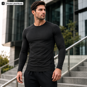 <b>Men's</b> Full Sleeve Quick Dry Rash Guard Long Sleeve <b>Compression</b> <b>Shirt</b> Black White Polyester Adult Gym Workout Top - Product Image 5