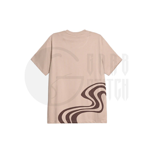 Camiseta de Manga Corta Beige para Hombre con Estampado de Ondas Geométricas, Cuello Redondo, Corte Casual, Estampado Serigrafiado, Largo Regular - Product Image 3
