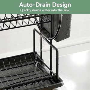 Égouttoir à vaisselle en métal noir antirouille pour évier de cuisine - Product Image 2