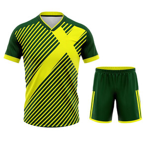 ชุดฟุตบอลพิมพ์โลโก้ตามสั่ง แห้งเร็ว ระบายอากาศได้ดี สีเหลืองและสีเขียว ชุดฝึกซ้อมฟุตบอลสำหรับทีมชายและหญิง - Product Image 1