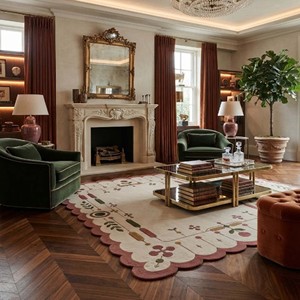 Tapis décoratif en laine/coton à motifs abstraits, tufté à la main, antidérapant, avec bordure festonnée, moderne, pour salon et chambre à coucher - Product Image 1