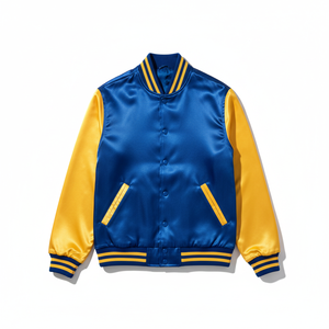 Premium Custom Unisex Satin Varsity Jacket | High-Quality Retro Baseball Bomber | Classic Royal Blue and Yellow Letterman Jacket - Product Image 1