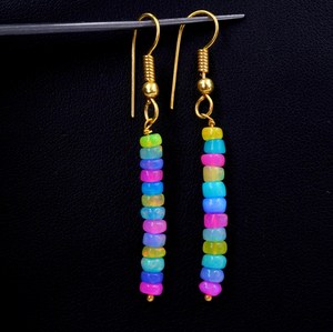 Pendientes de cuentas de ópalo etíope natural multicolor, pendientes de plata y oro, regalo para ella - Product Image 2