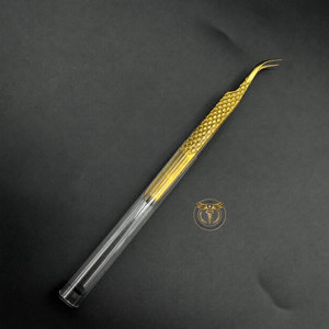 Pince à épiler professionnelle en acier inoxydable pour extensions de cils, courbée, avec tube de rangement transparent en plastique, précision garantie - Product Image 5