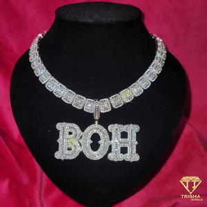 Luxury " BOH " Letter Necklace Custom Bubble Pendant With Cuban Link <b>Chain</b> <b>Rapper</b> Jewelry For Men - Product Image 2