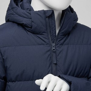 Men's Navy Blue Hooded Puffer Jacket Heavyweight Winter Insulated Snap Button Zip Up <b>Bubble</b> <b>Coat</b> Warm Outdoor Streetwear - Product Image 4