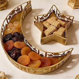 Bandeja de Servir Premium de Metal Dorado con Diseño de Luna y Estrella para Ramadán y Eid Mubarak, Plato para Frutos Secos, Centro de Mesa de Lujo, Tazón Decorativo - Product Image 4