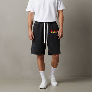Shorts Bermuda en Coton Noir de Haute Qualité pour Hommes avec Cordon de Serrage à la Taille et Logo Flamme Imprimé sur le Devant, Style Décontracté, Tissu Respirant - Product Image 4