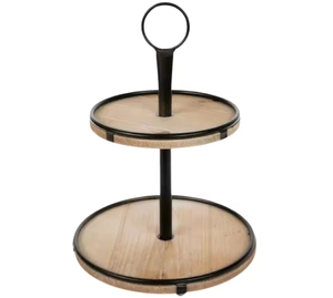 Plateau de service rond en métal à deux niveaux avec support pour présentation de desserts de fête, style vintage, design solide – Offre spéciale - Product Image 4