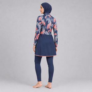 High Quality Women Floral Print Burkinis High Neck Long Sleeve Full Coverage Swimwear With Asymmetric Design Swim <b>Burkini</b> Set - Product Image 5