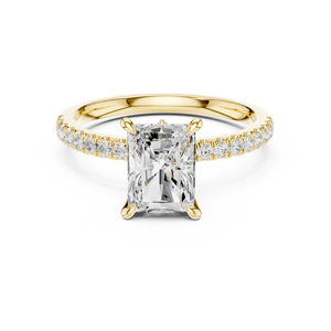 Bague de fiançailles solitaire en or jaune avec diamant de laboratoire taille radiant et bande pavée pour femme - Product Image 1