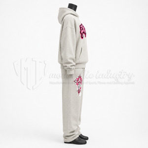 Conjunto Deportivo Unisex Gris con Capucha y Logotipo Rosa Estampado, Estilo Urbano, Corte Holgado, para Adultos, Otoño - Product Image 5