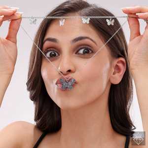 PRAO Silver Lustre Collar de doble cadena Mariposa Ballet Inspirado Cadenas finas para mujer - Product Image 1