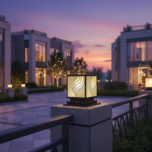 Heavy-Duty 12" Wave LED <b>Pillar</b> <b>Light</b>, Black Steel Outdoor Column Lamp, Warm Weather-Resistant Villa Gate Lighting AC 220V(± 10%) - Product Image 6