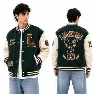 Chaqueta Letterman Verde Kelly de Dos Tonos con Mangas de Lana, Estilo Varsity Bomber para Clubes, Equipos y Uniformes Escolares, Ropa de Calle Global - Product Image 2