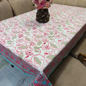 Organic cotton hand block printed table cloth for hotel wedding home party in <b>rectangle</b> square round shape handcrafted in Jaipur - Product Image 1