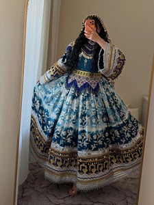 Robe longue ethnique indienne pakistanaise pour femmes, col en V, manches longues, broderie florale, coton, coupe ample, pour mariage, Eid - Product Image 1